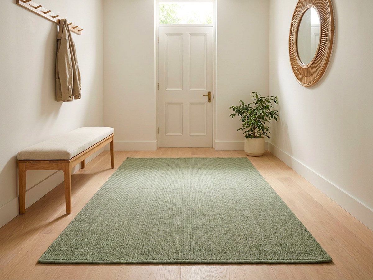 A long runner centred in a hallway with even bare floor showing along both sides